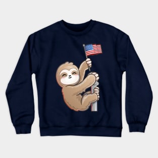 USA American Patriotic Cute Climbing Sloth Crewneck Sweatshirt